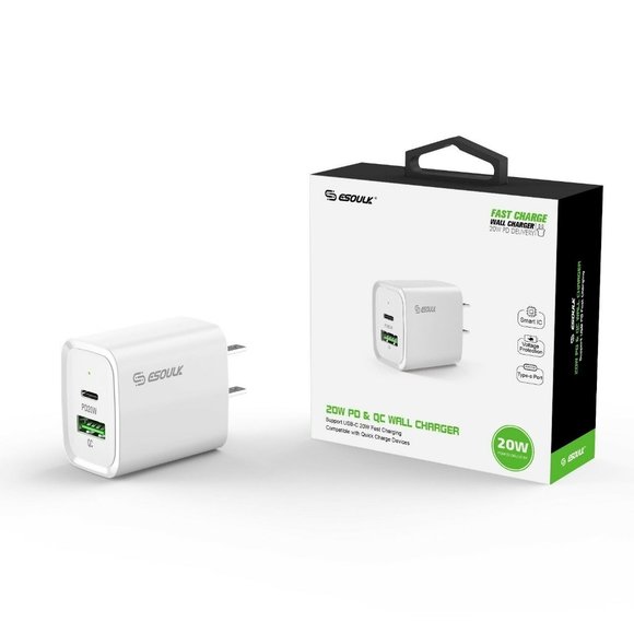 Esoulk White 20W Fast Charger Dual USB C Wall Charger iPhone13/12/X/Galaxy/Note - Picture 1 of 6